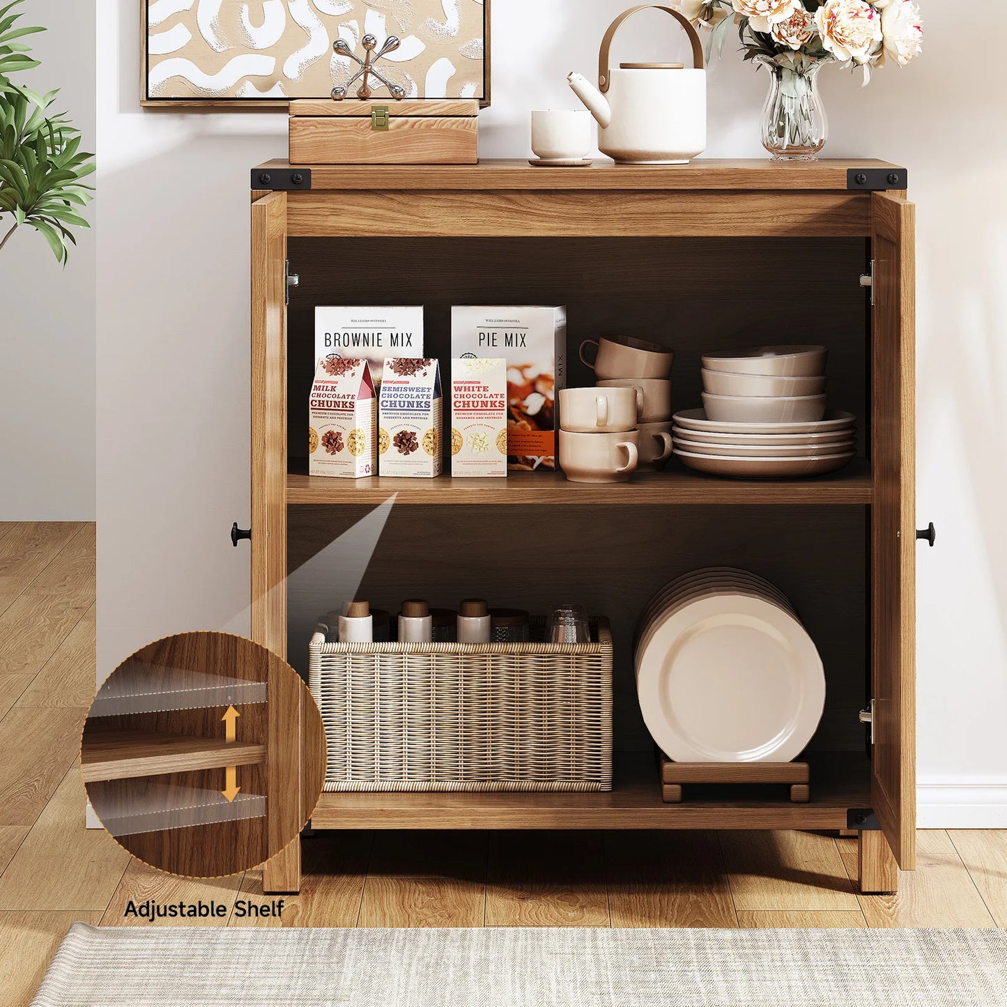 Rattan Style Credenza Buffet Cabinet
