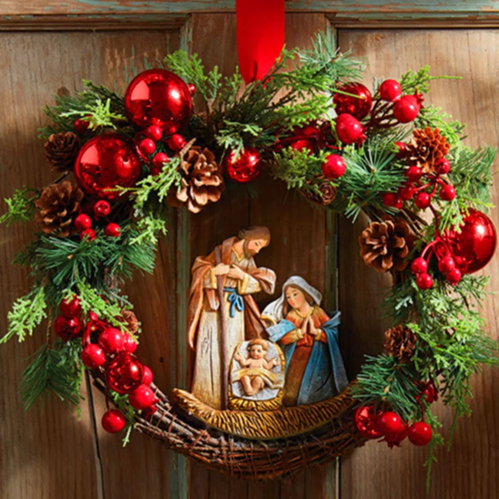 Sacred Christmas Wreath with Lights