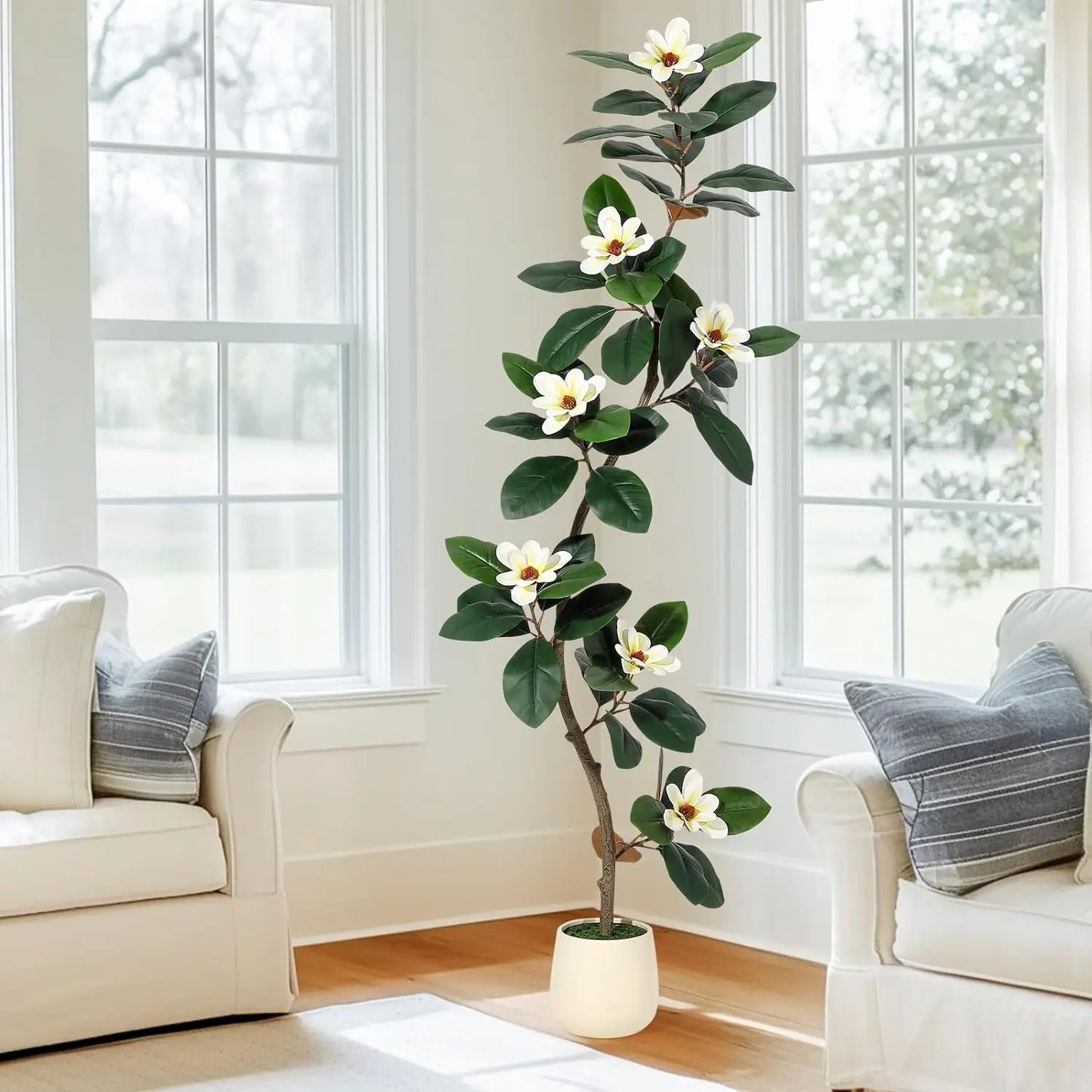 Artificial Rubber Tree with Magnolia Flowers