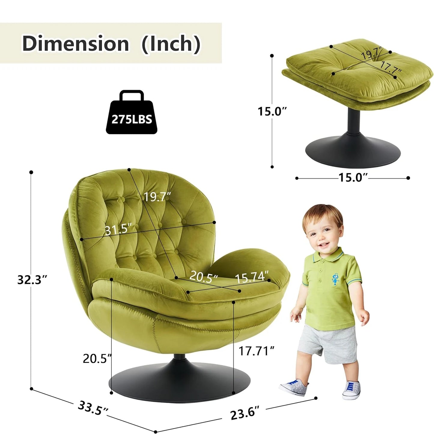 Velvet Swivel Armchair Set