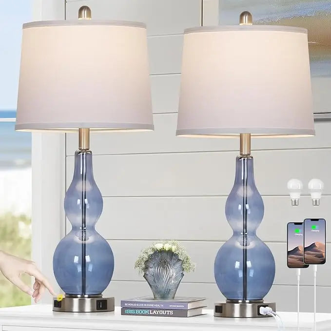 Coastal Glass Table Lamps Set of 2