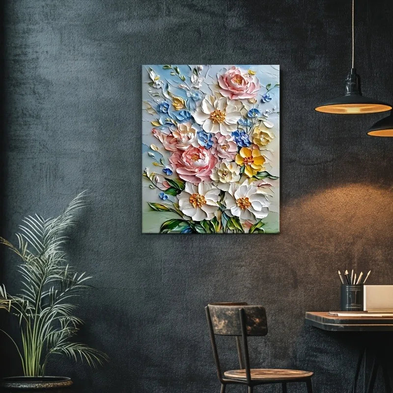 Framed Vibrant 3D Floral Canvas