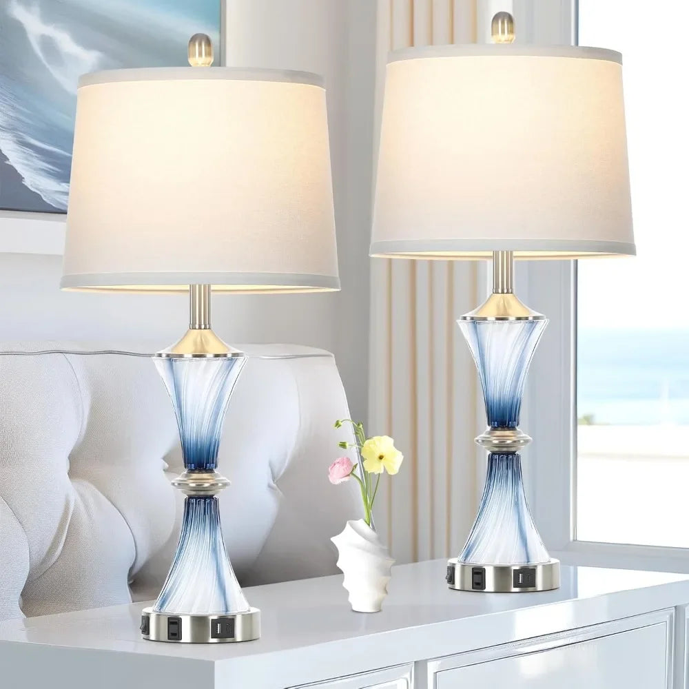 Blue Glass Table Lamp Set Of 2