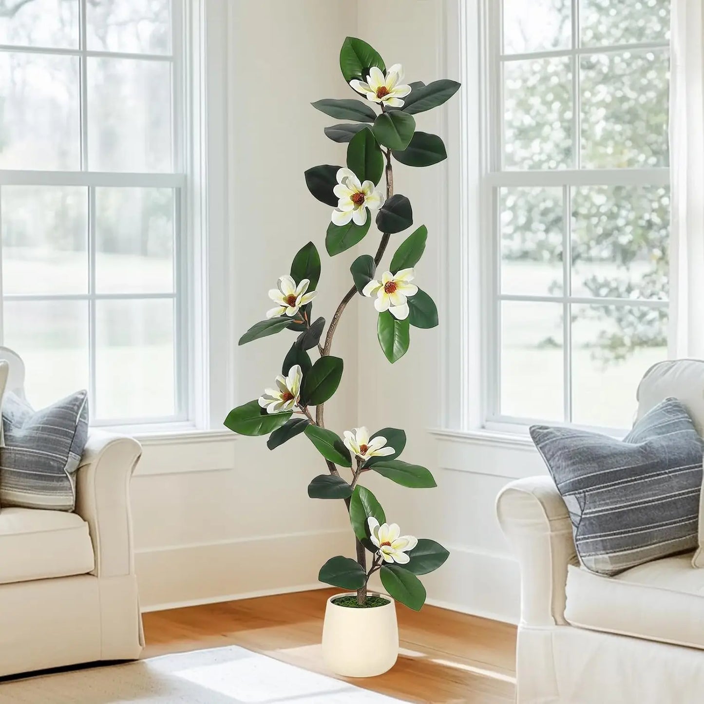 Artificial Rubber Tree with Magnolia Flowers