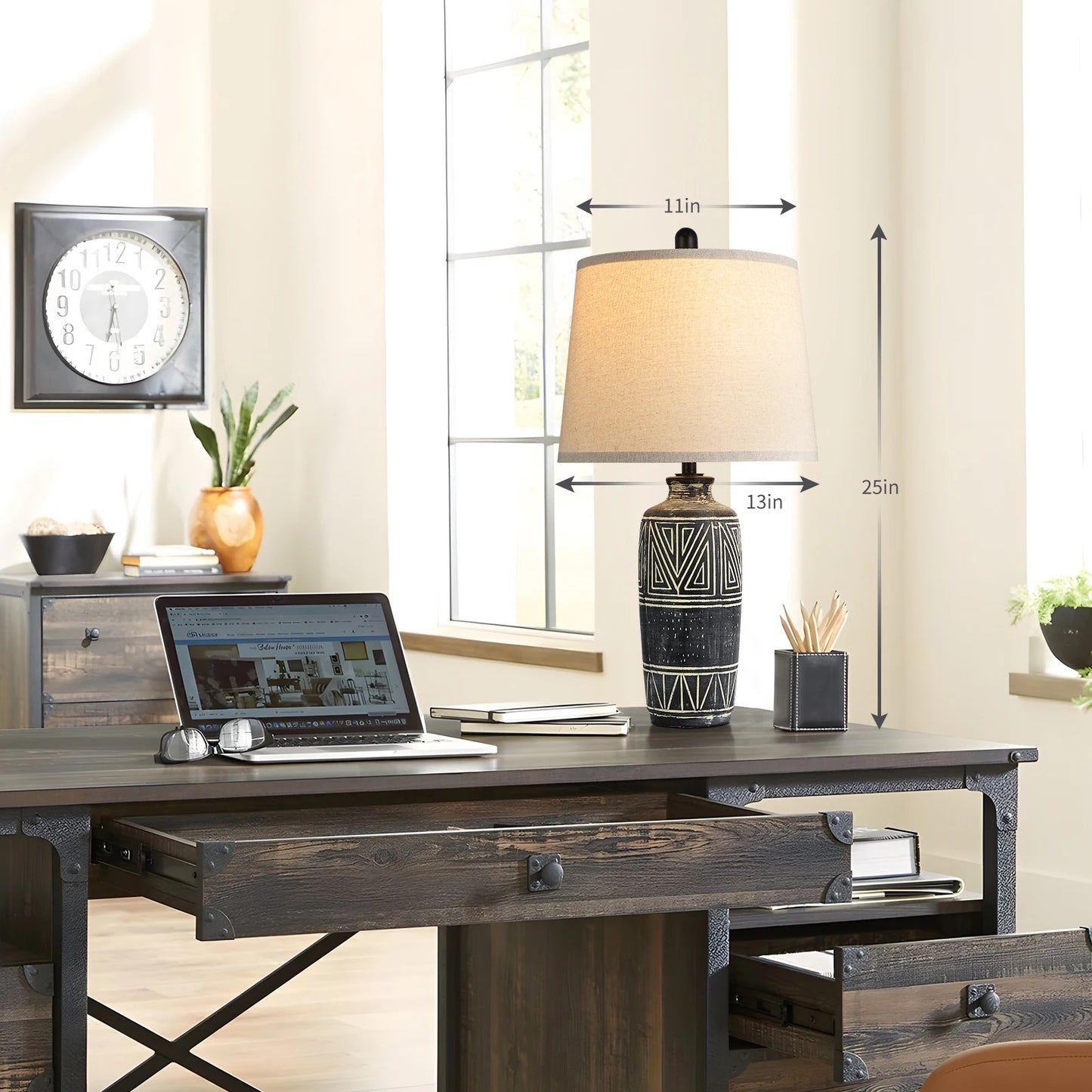 2 Pack Carved Geometric Ceramic Table Lamp