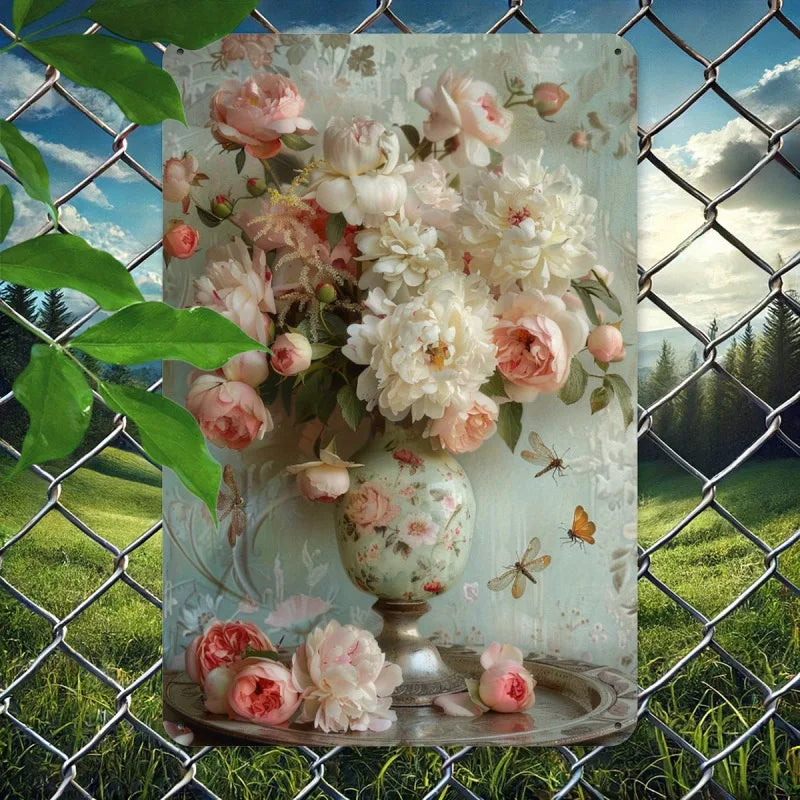 8x12Inch Vintage Vase Metal Tin