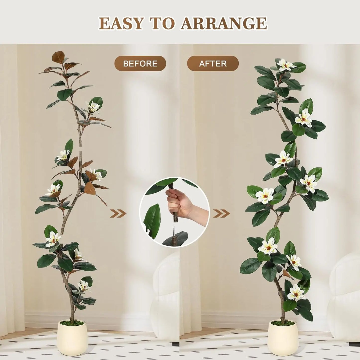 Artificial Rubber Tree with Magnolia Flowers