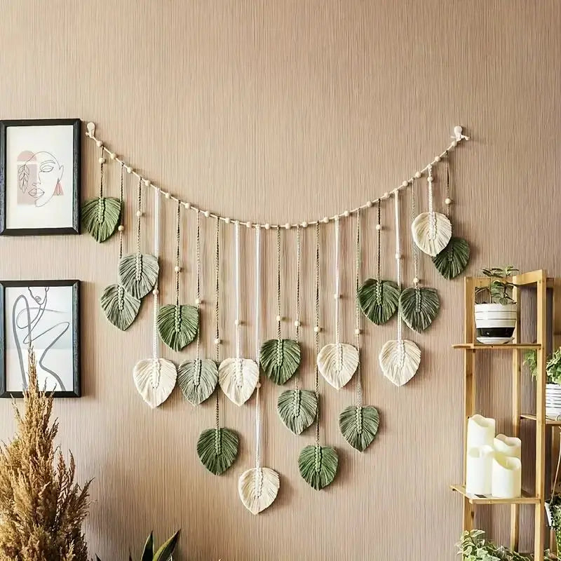 Macrame Leaf Feather Wall Hanging