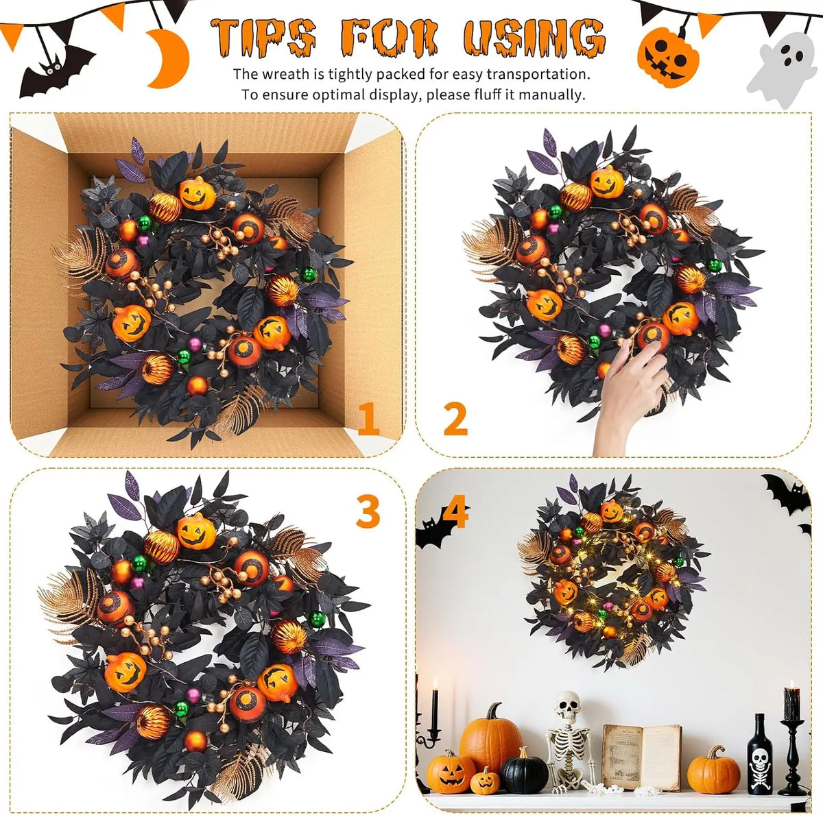 20 Inch Halloween Pumpkin Wreath