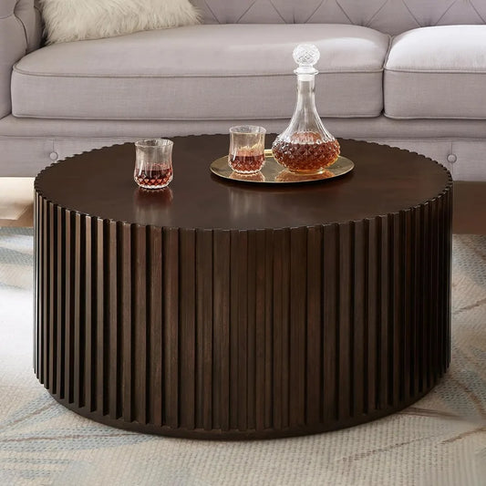 Round Wood Coffee Table for Living Room
