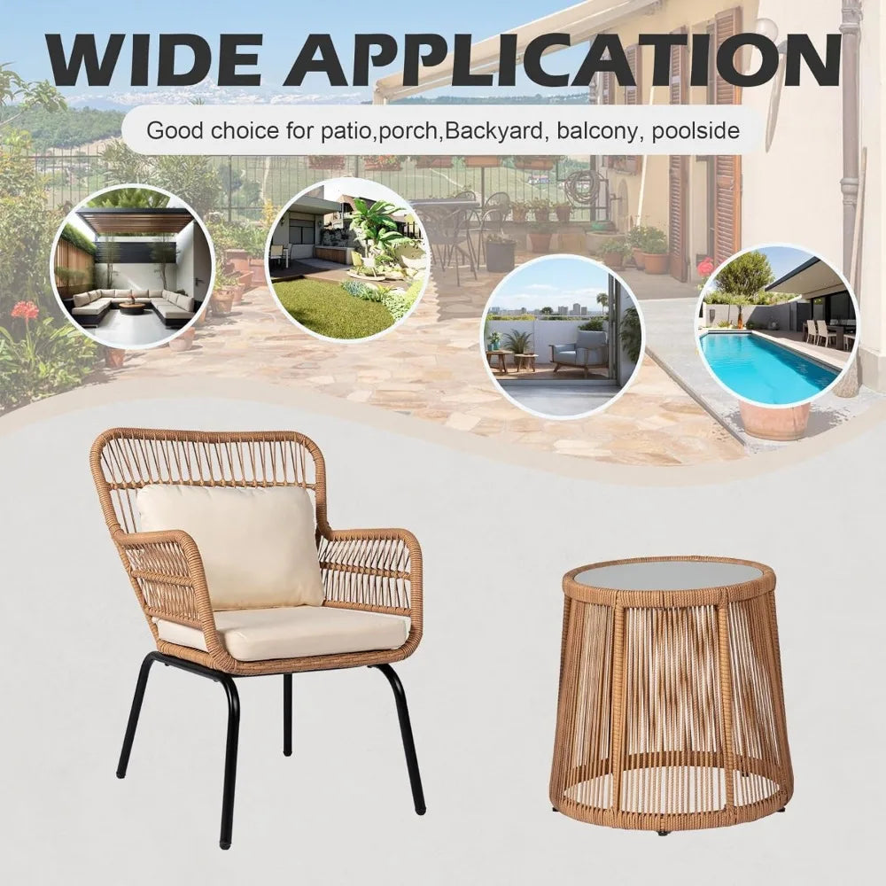 3 Piece Outdoor Wicker Furniture Bistro Set