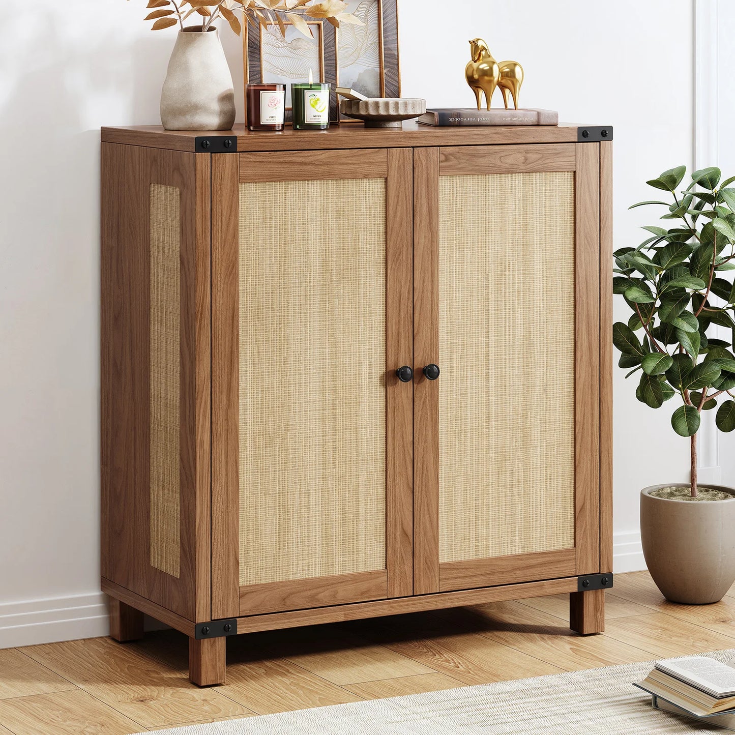 Rattan Style Credenza Buffet Cabinet