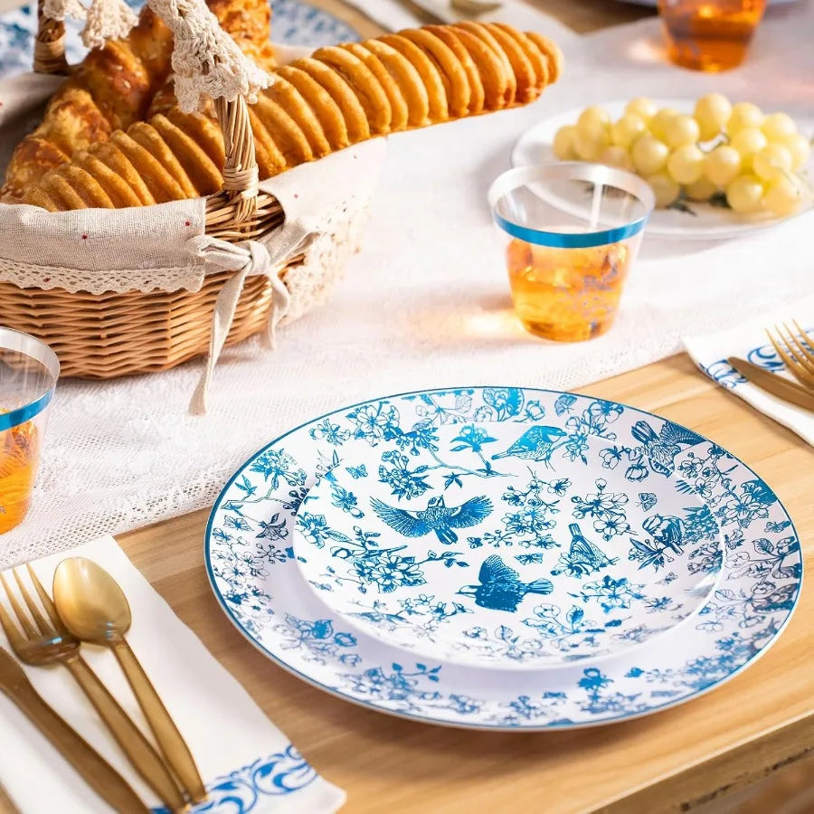 175Pcs Floral Plastic Disposable Plates