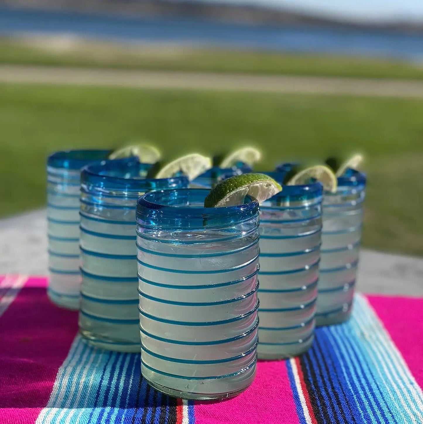 Hand Blown Mexican Drinking Glasses - Set of 6  (14 oz each)