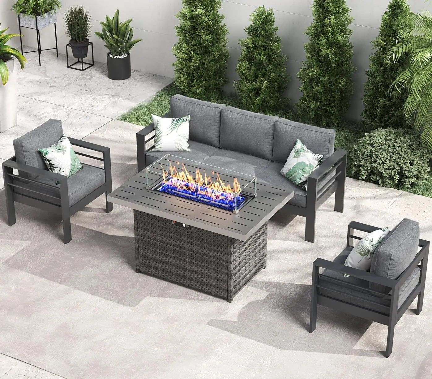 Aluminum Furniture with Fire Pit Table