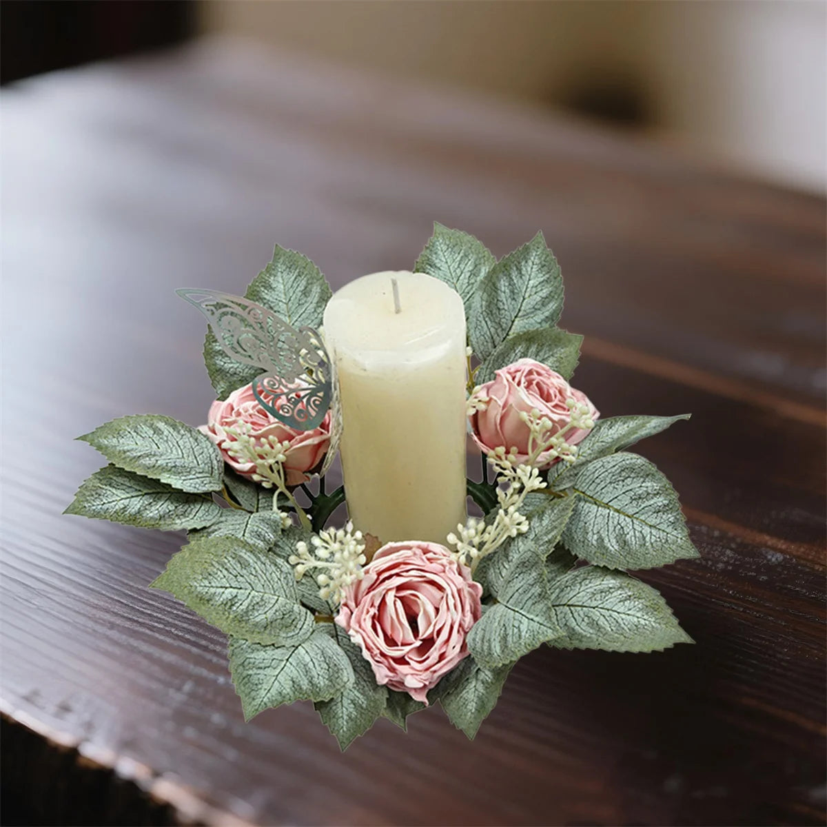 Faux Eucalyptus and Berries Candle Rings