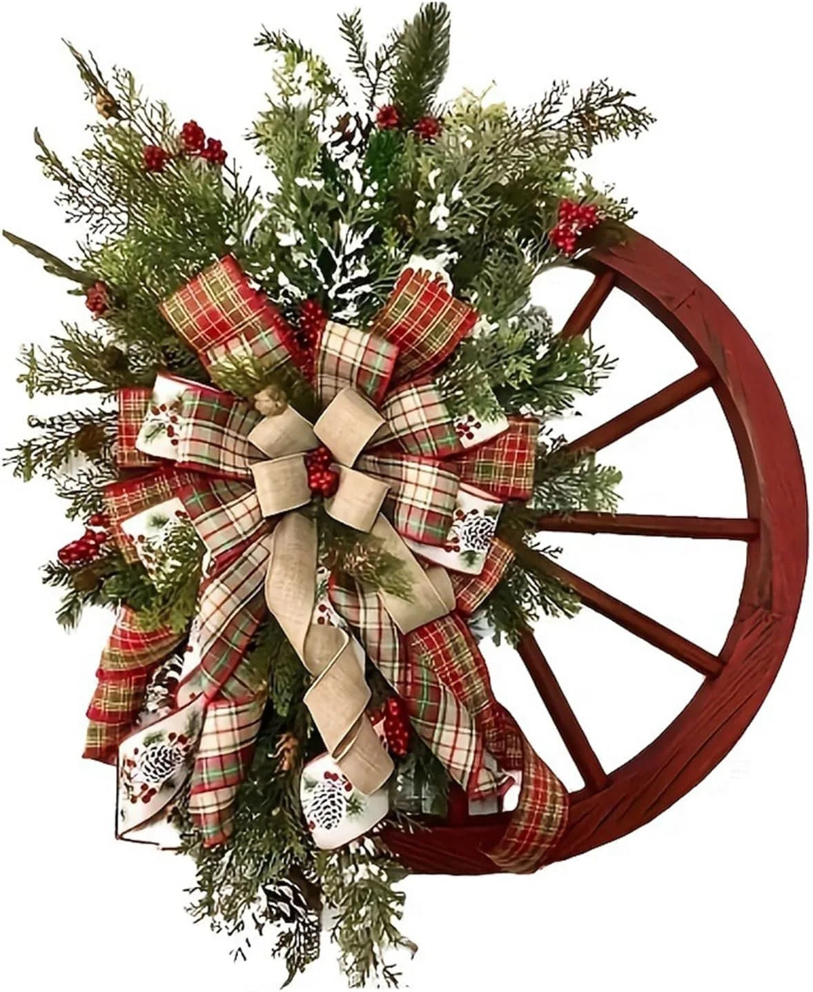 16 Inch Christmas Wagon Wheel Wreath