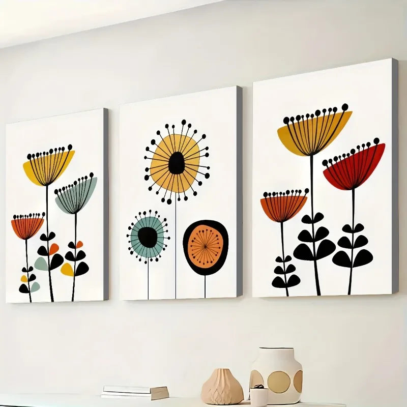 3 Framed Modern Medieval Flower Art Collection