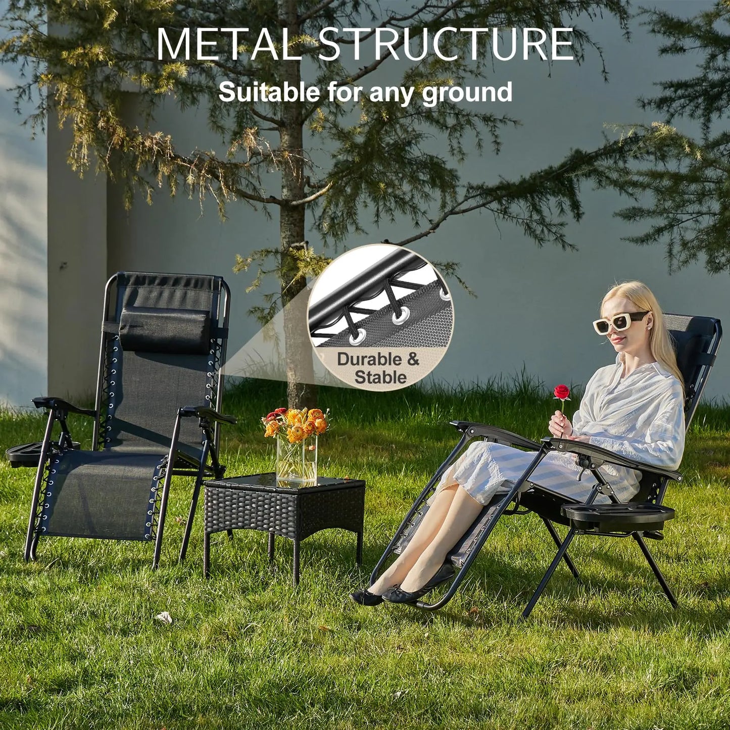 Portable Recliner with Cup Holder Trays