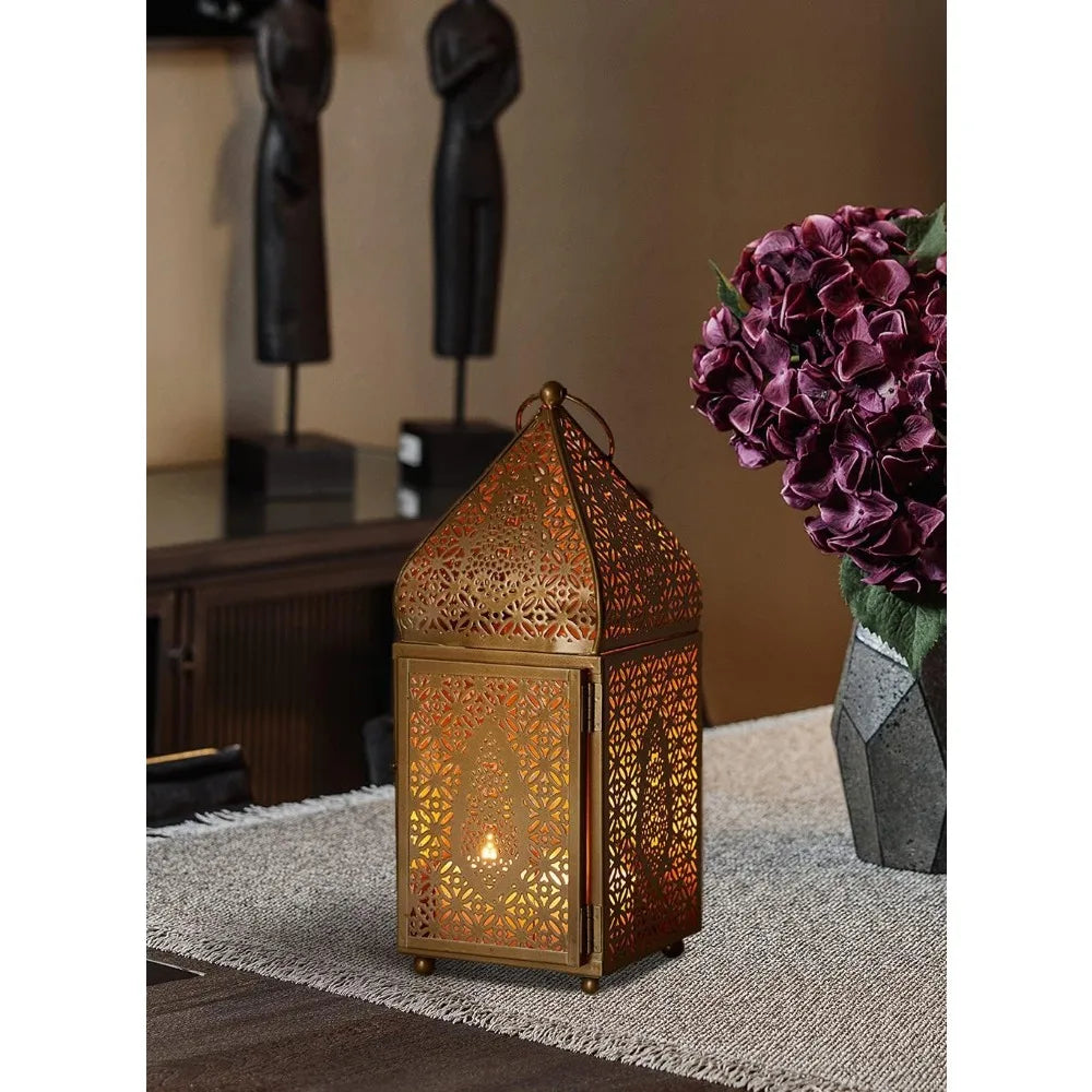 Large Moroccan Gold Ornate Candle Lantern