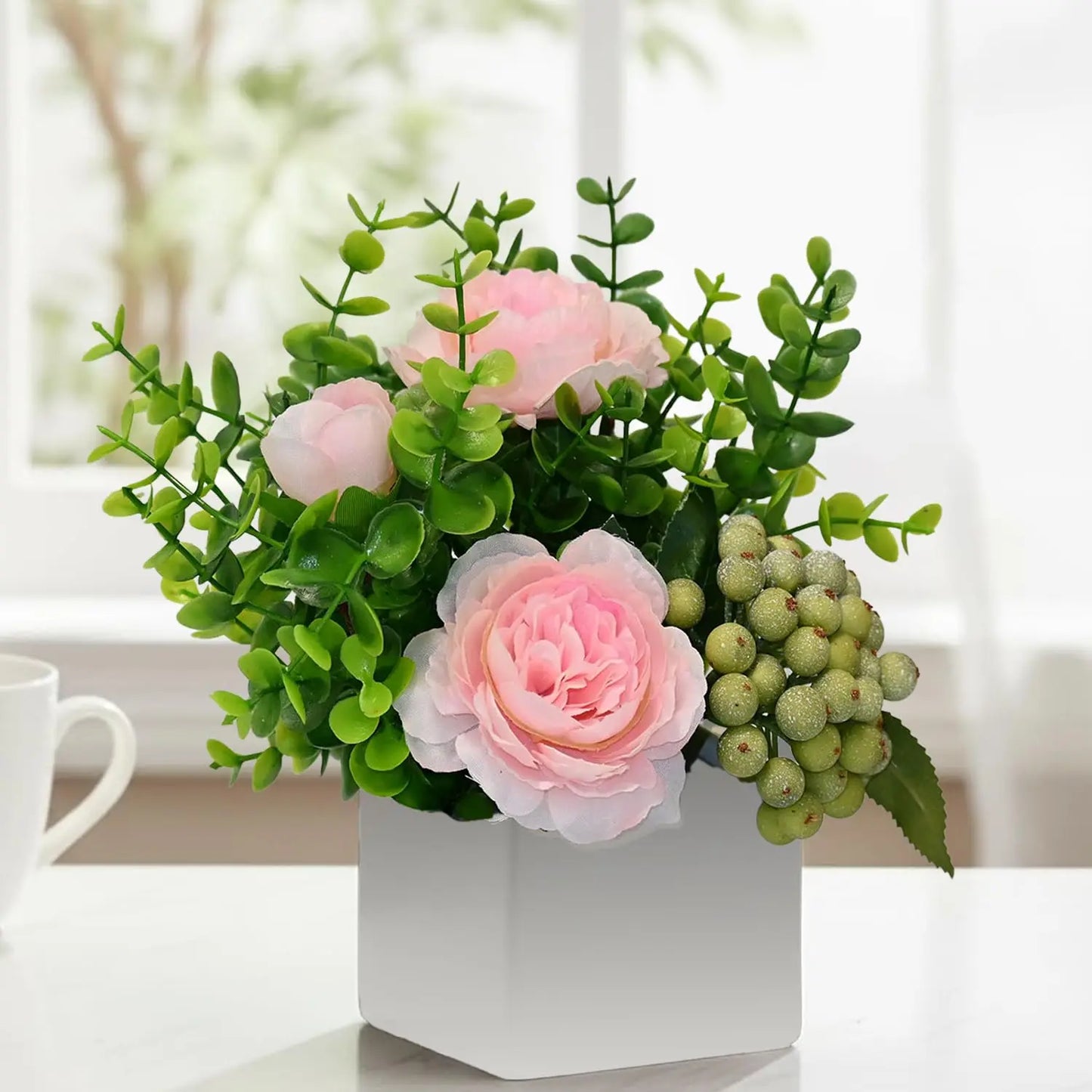 Artificial Flowers in small Ceramic Vase