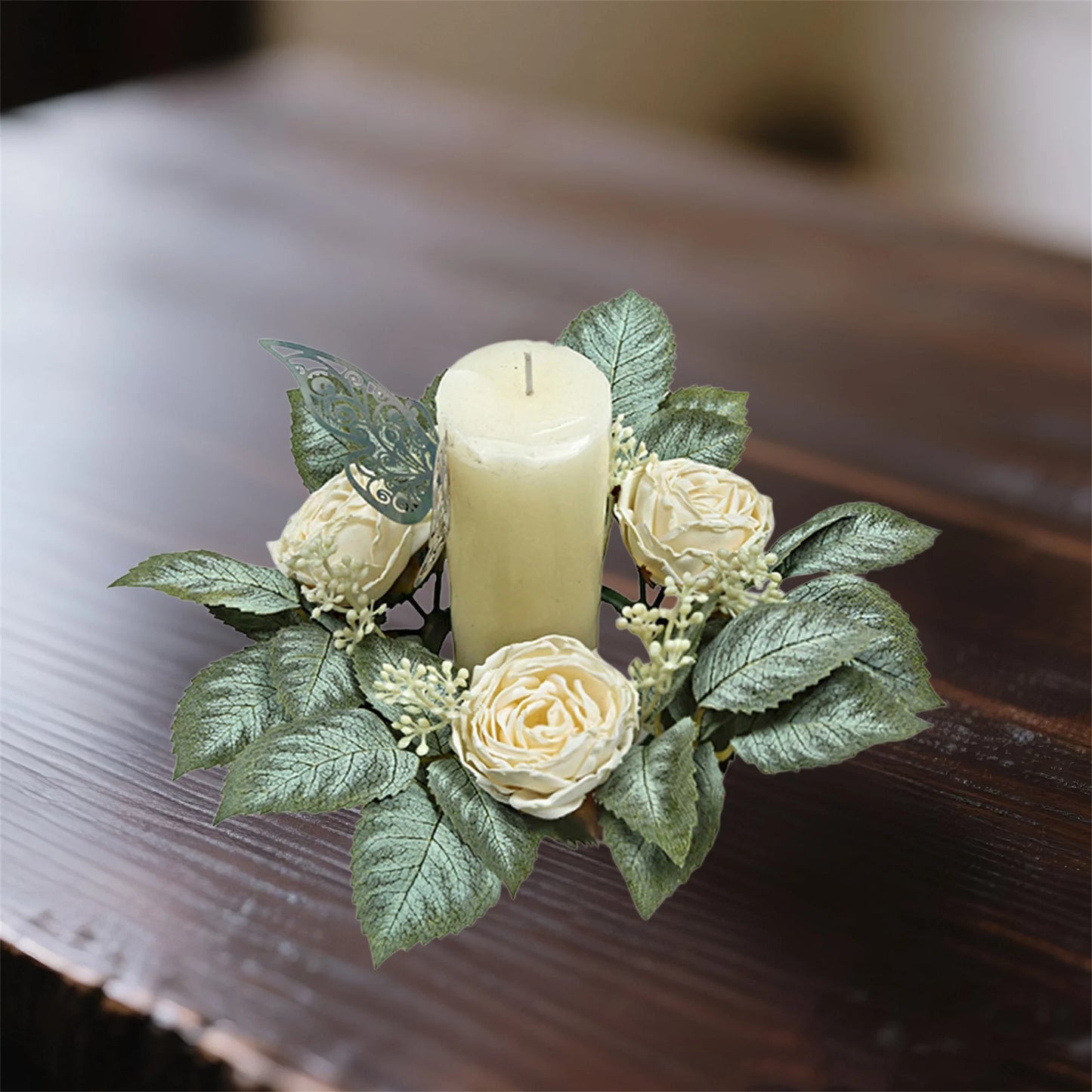 Faux Eucalyptus and Berries Candle Rings