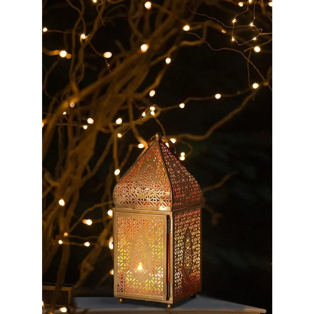 Large Moroccan Gold Ornate Candle Lantern