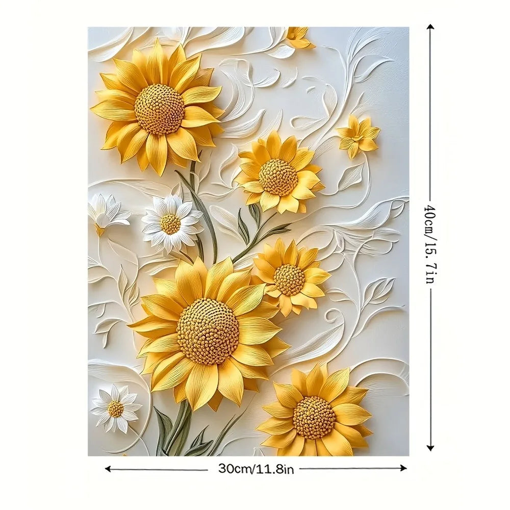 3D Relief Sunflower Canvas Art with Wood Frame