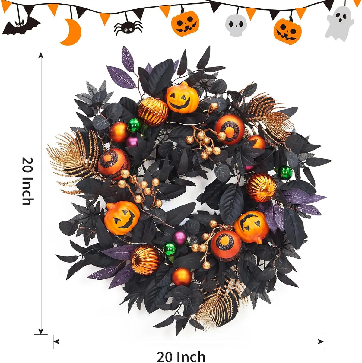 20 Inch Halloween Pumpkin Wreath