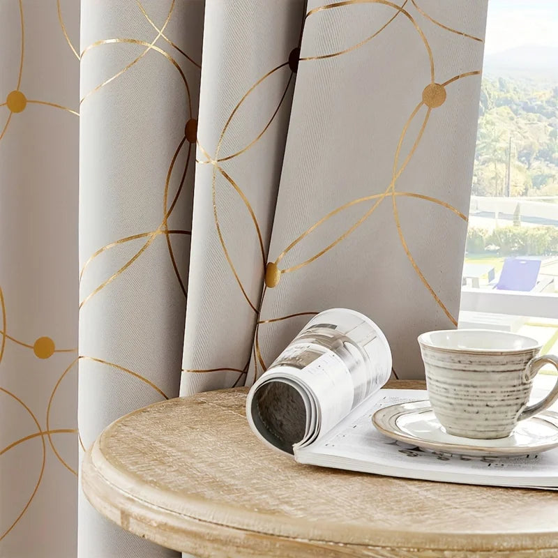 2Pcs Golden Wave & Circle Blackout Curtains
