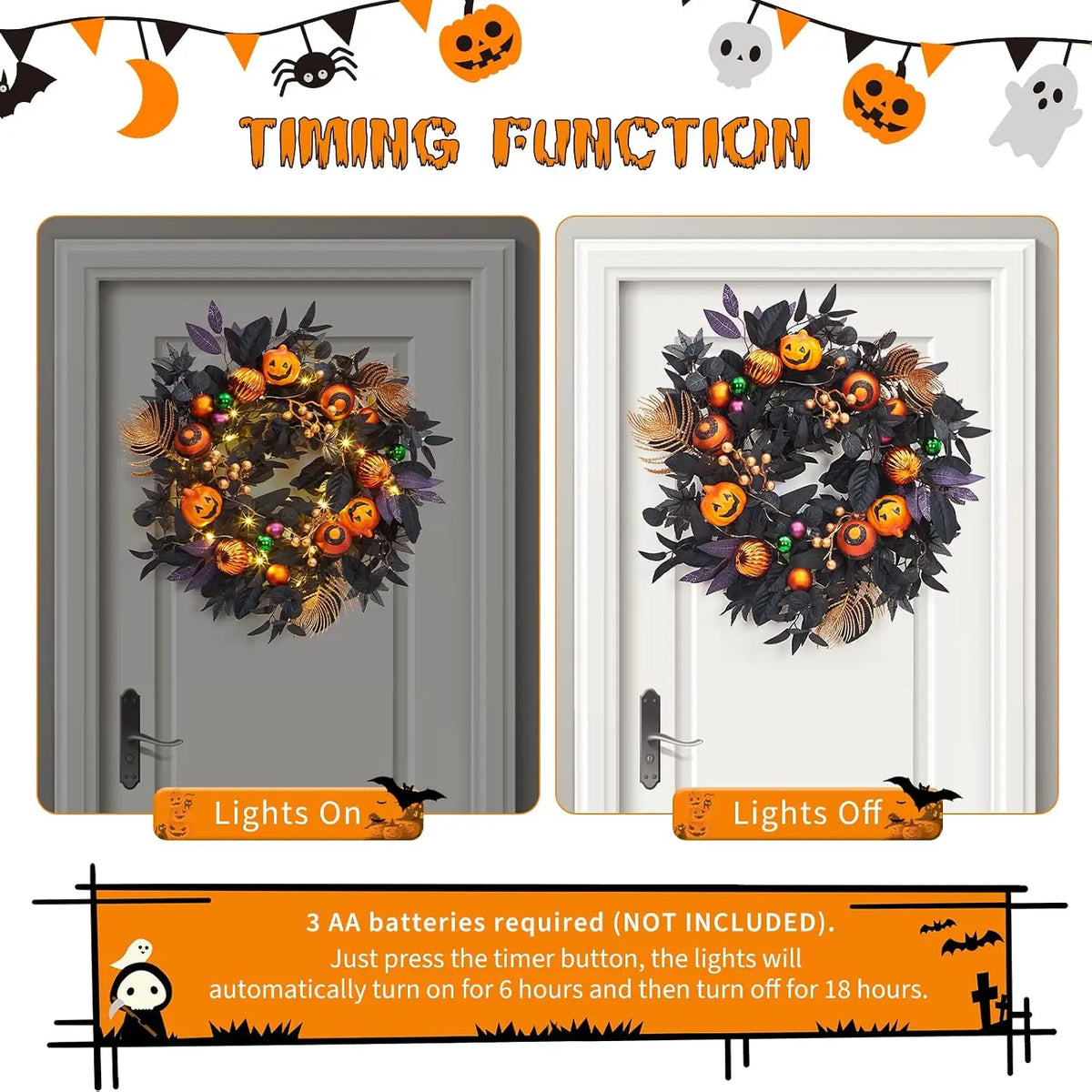 20 Inch Halloween Pumpkin Wreath