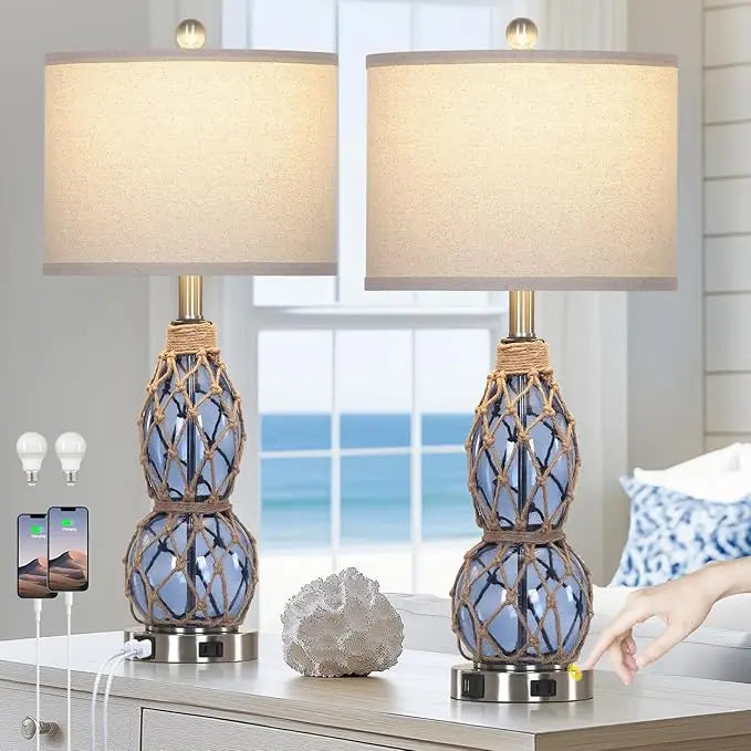 Coastal Glass Table Lamps Set of 2