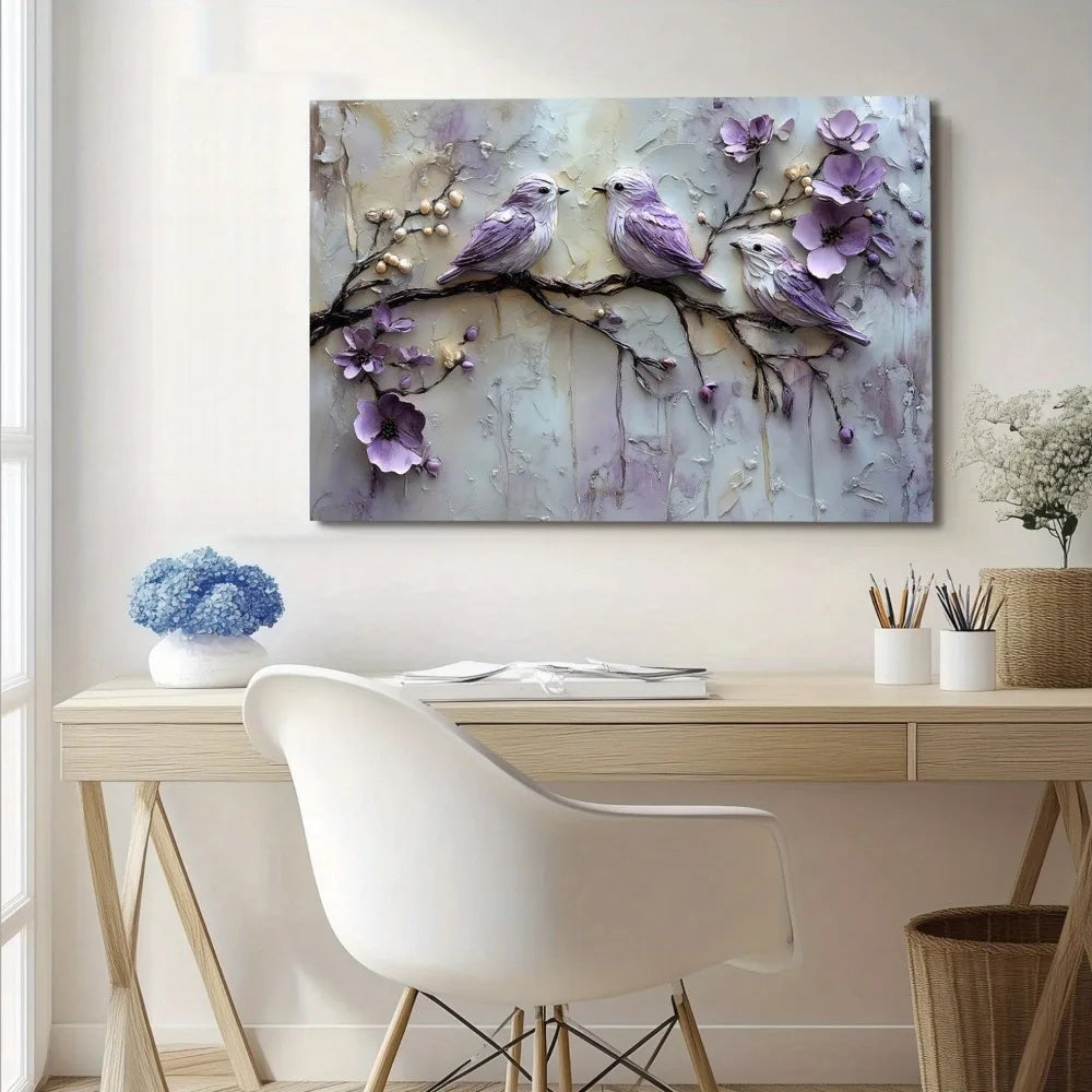 Purple Bird-Flower Painting