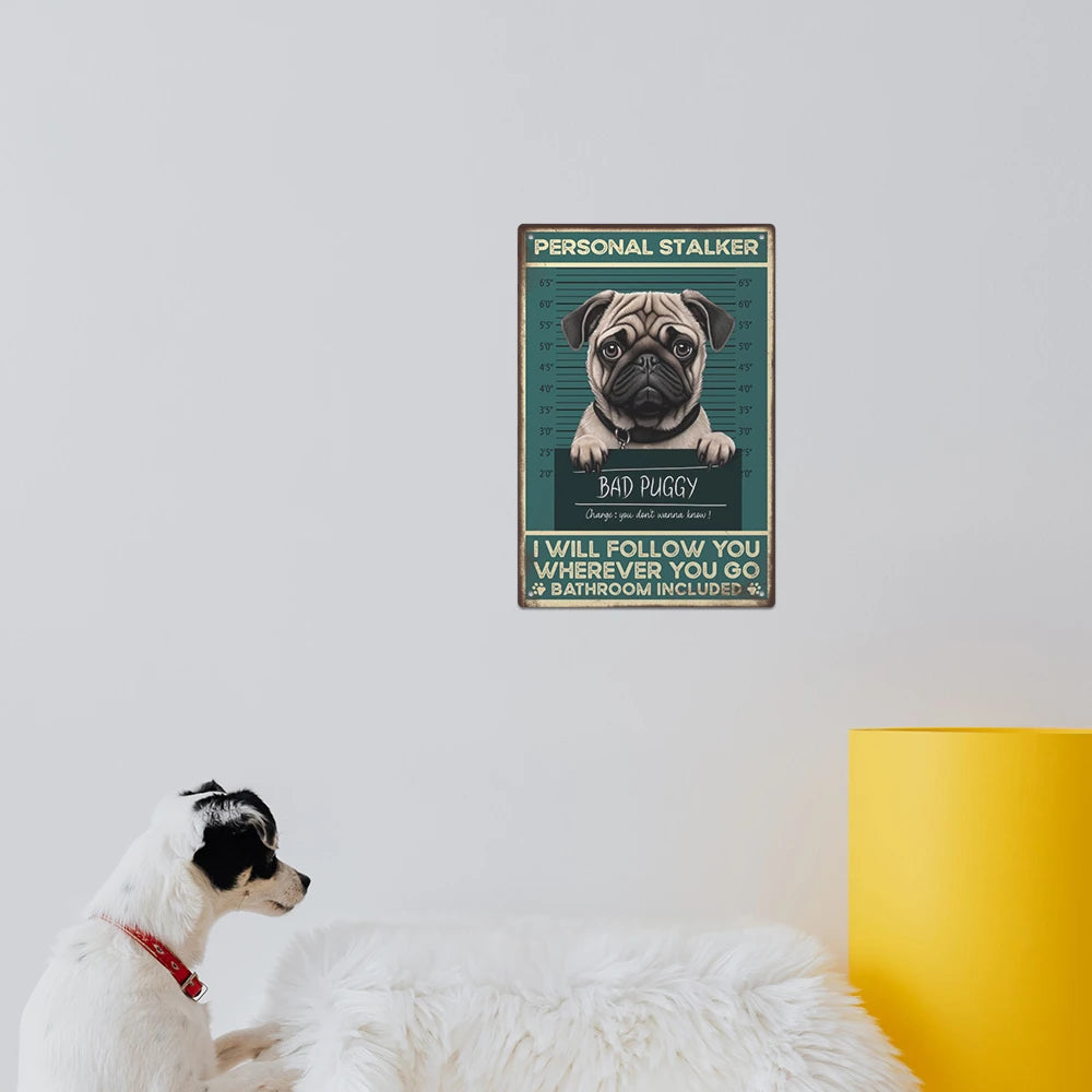 Pug Dog Vintage Metal Tin Sign