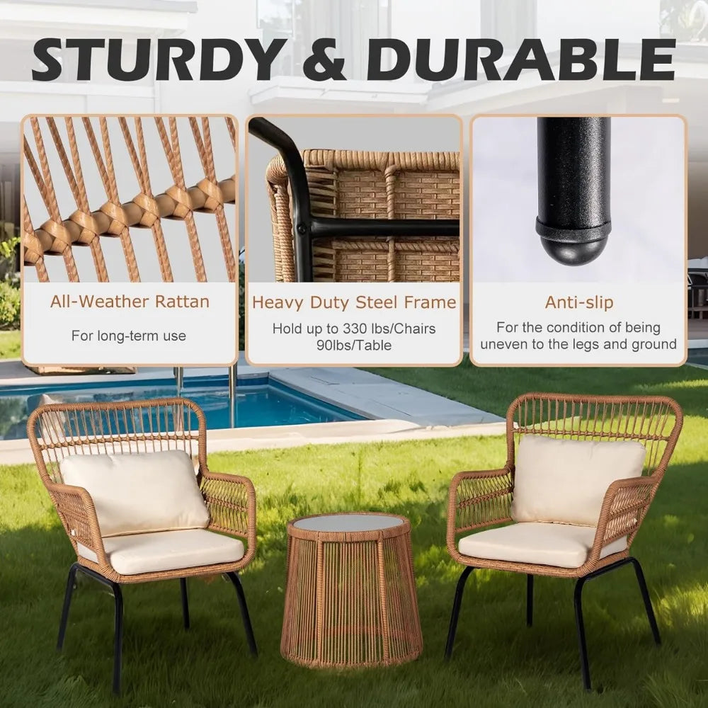 3 Piece Outdoor Wicker Furniture Bistro Set