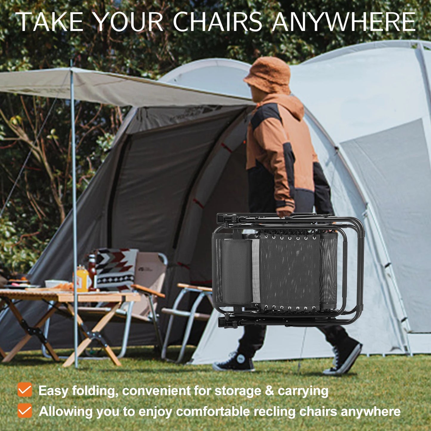 Portable Recliner with Cup Holder Trays