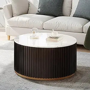 Round Wood Coffee Table for Living Room