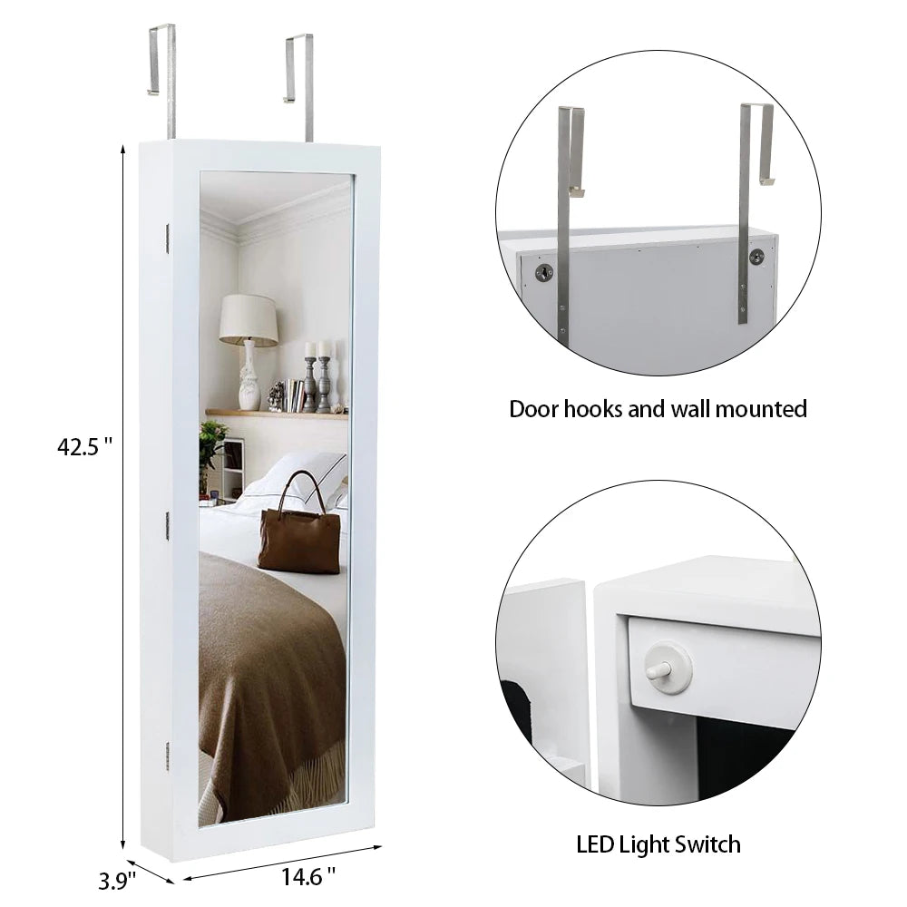 Jewelry Storage Mirror Cabinet - White