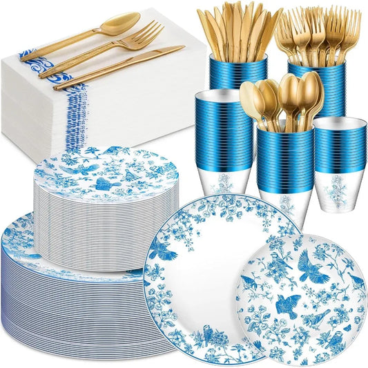 175Pcs Floral Plastic Disposable Plates