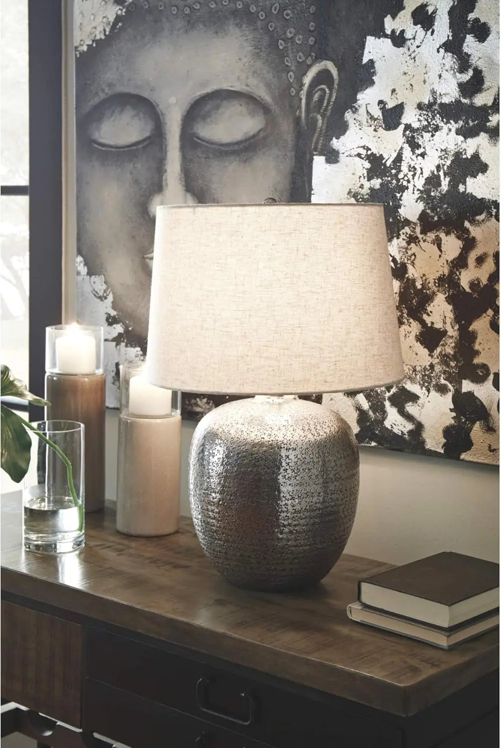 Contemporary Hammered Aluminum Single Table Lamp