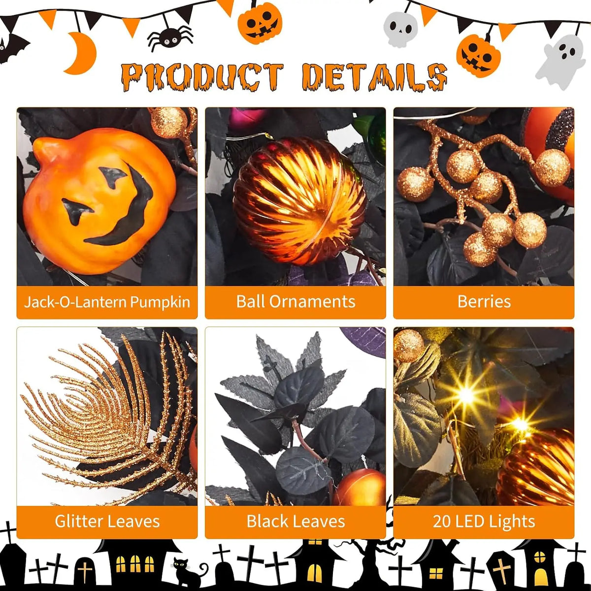 20 Inch Halloween Pumpkin Wreath
