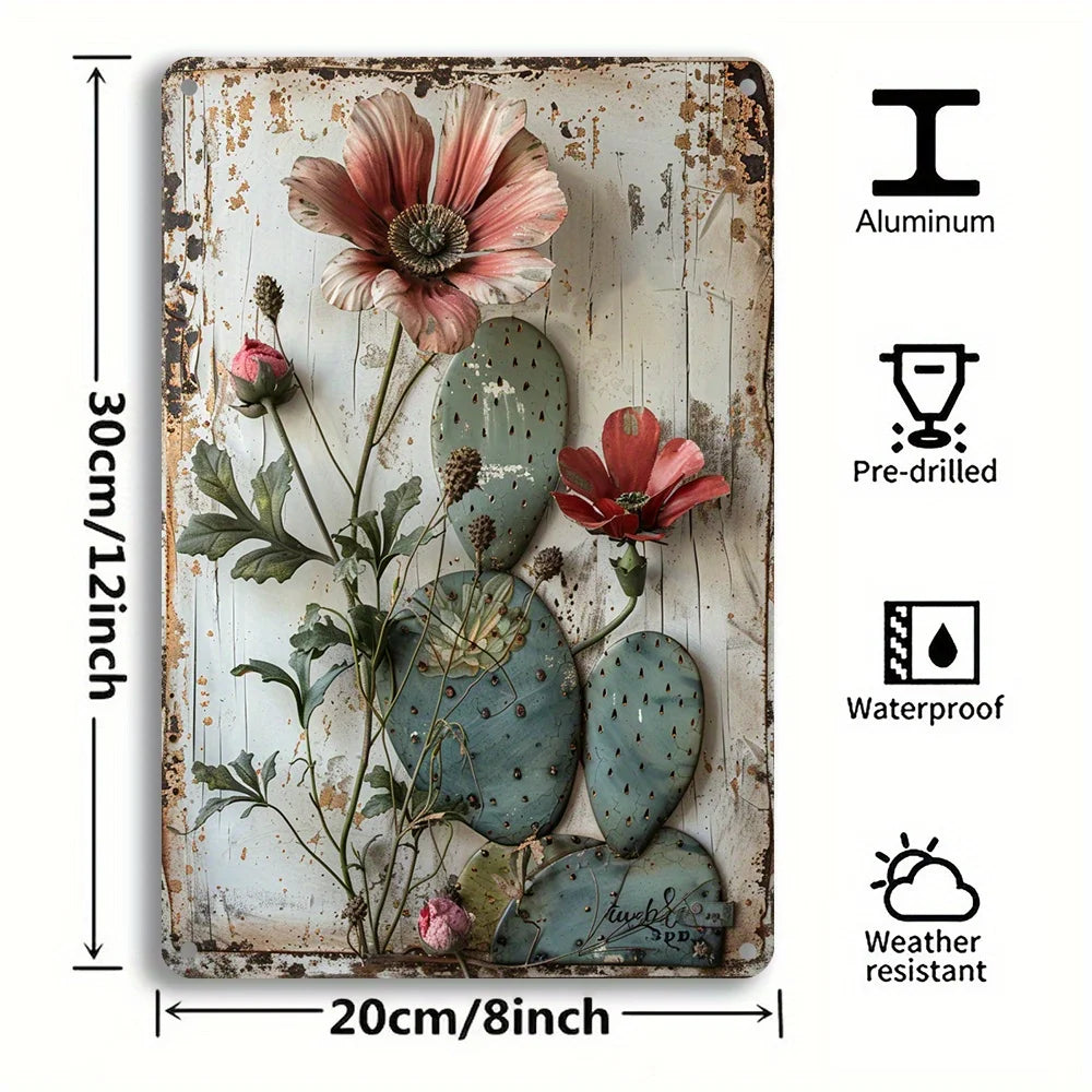1PC Vintage Cactus and Floral Iron Metal Sign