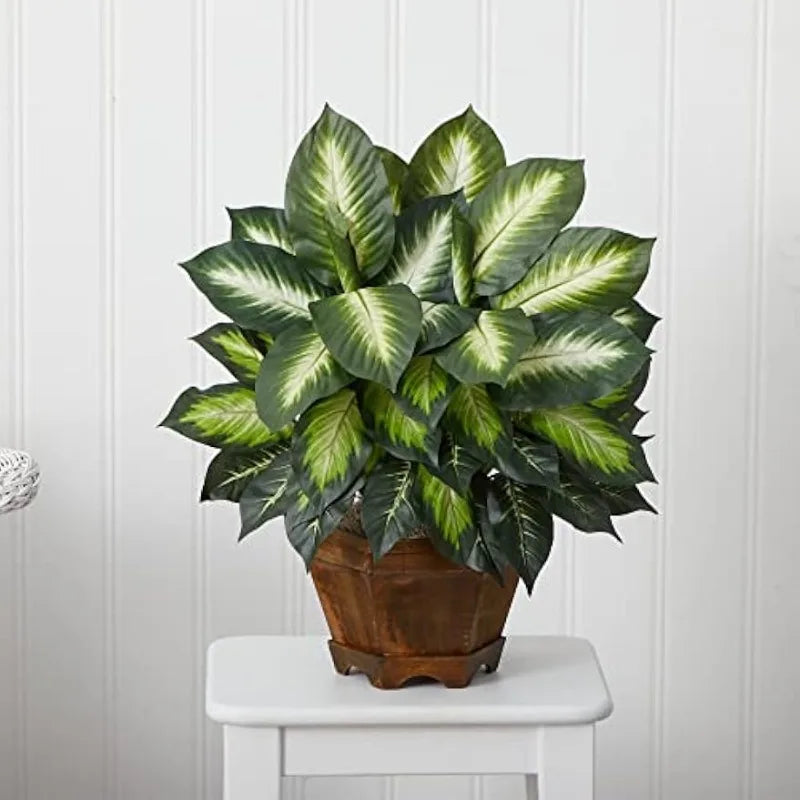 22IN Artificial Dieffenbachia Plant w/Wood Planter