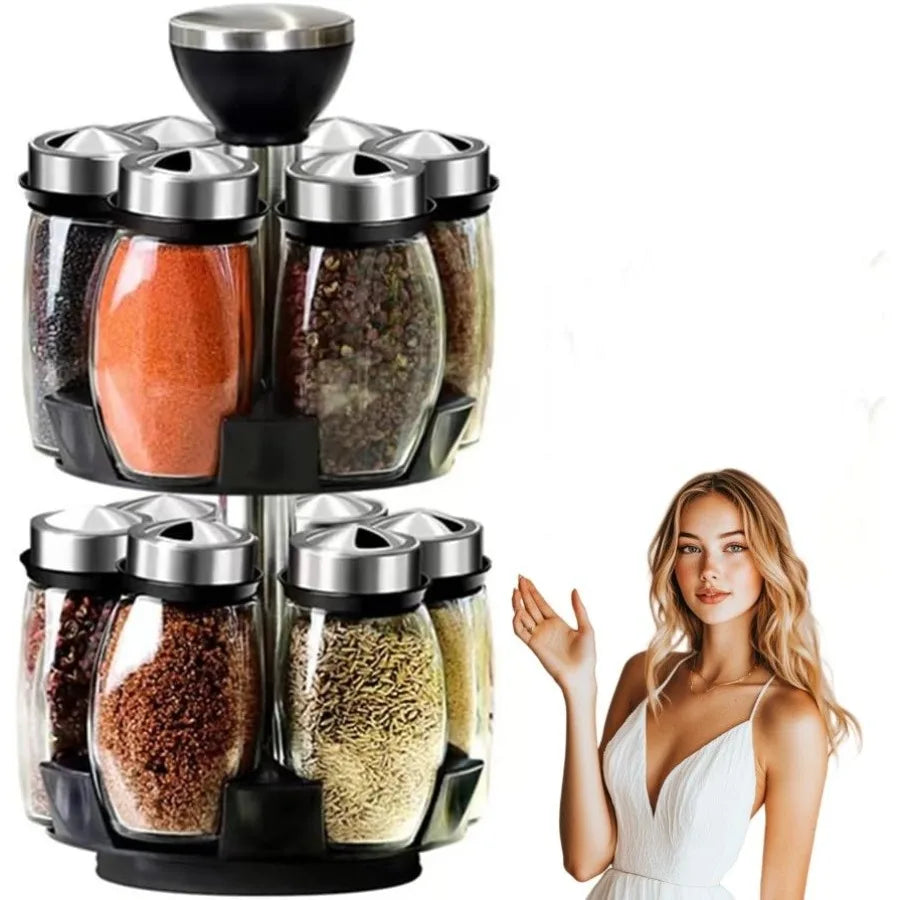 12 Glass Jar Spice Bottles Set