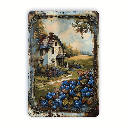 Retro Blueberry Cottage Tin Painting