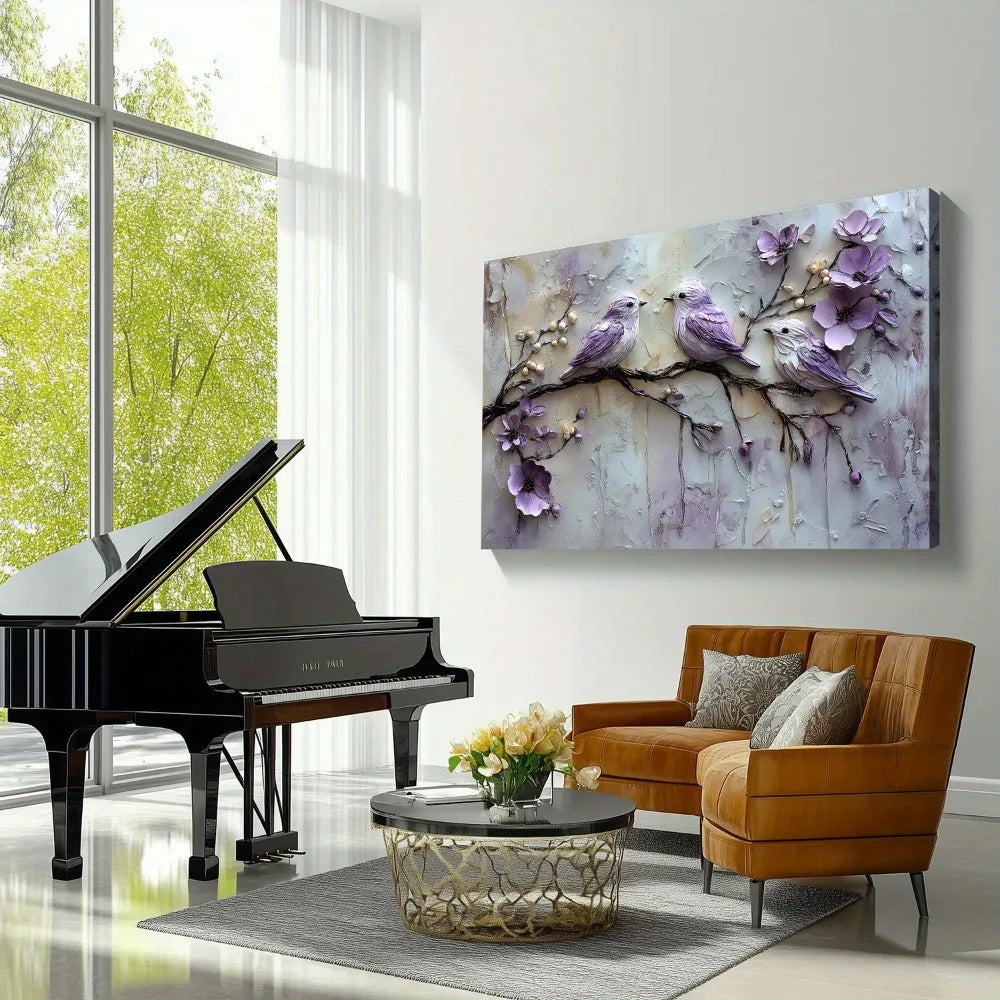 Purple Bird-Flower Painting