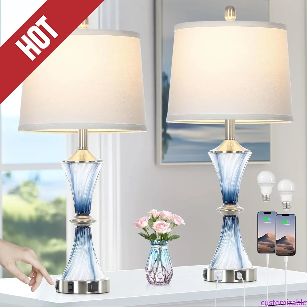 Blue Glass Table Lamp Set Of 2