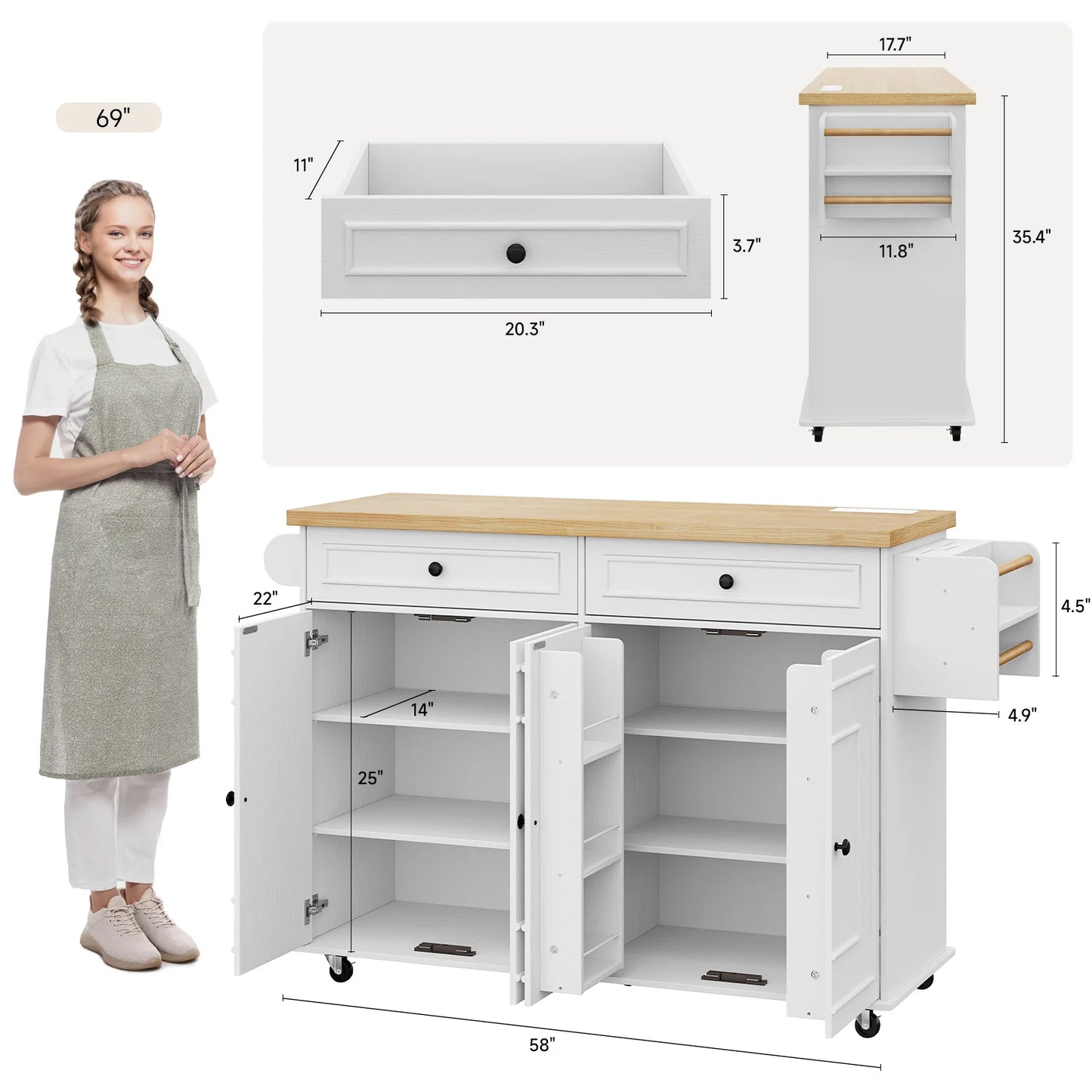 60" Mobile Kitchen Islands