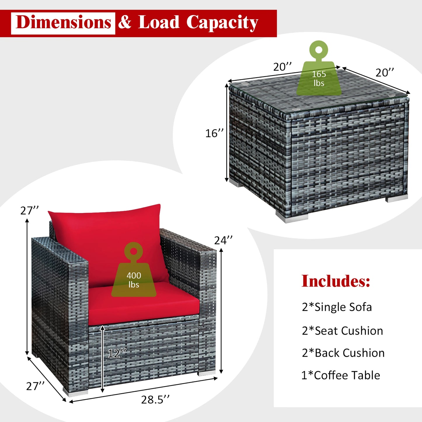 3 PC Rattan Furniture Bistro Set