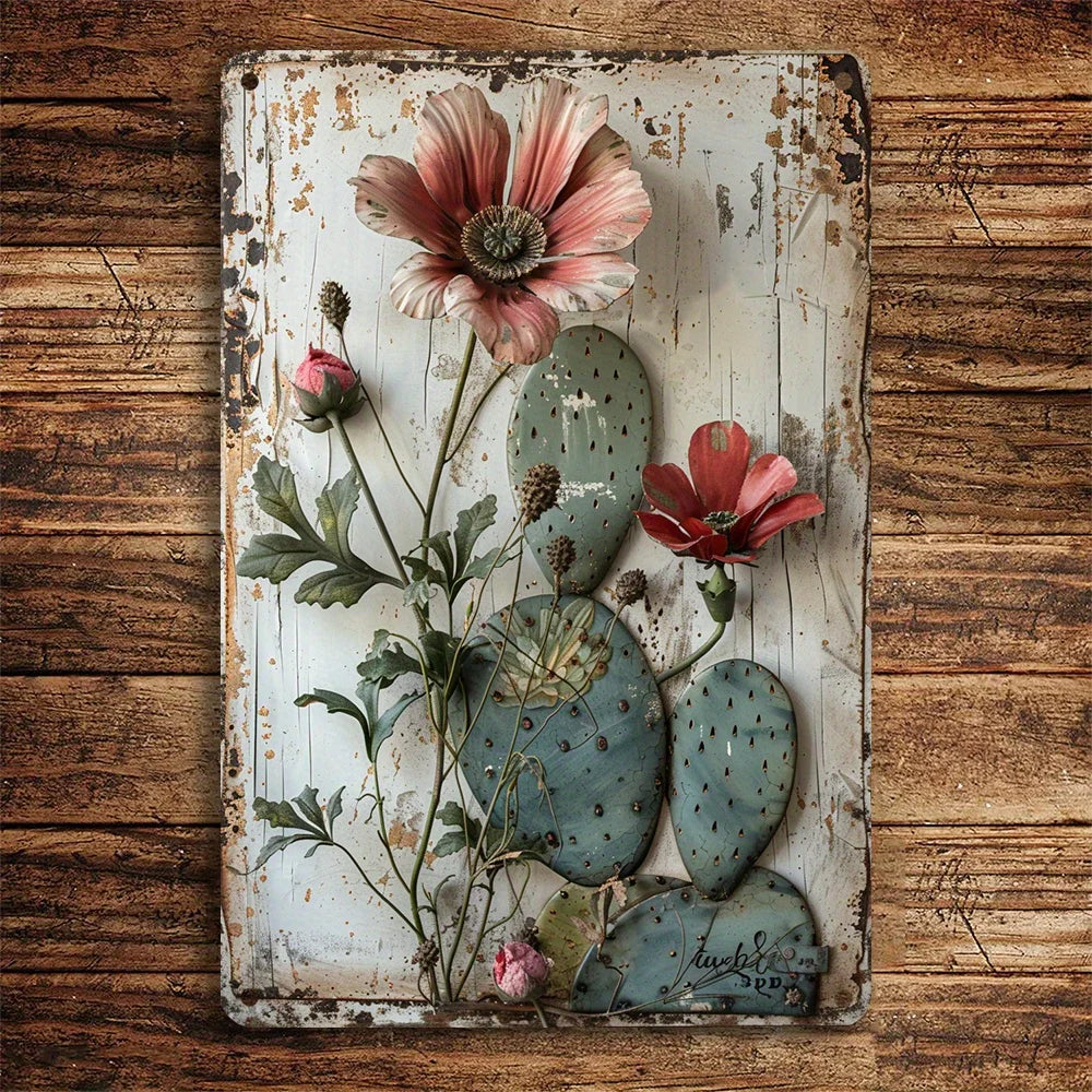 1PC Vintage Cactus and Floral Iron Metal Sign